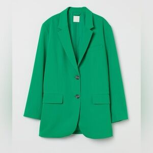 H&M Women’s OVERSIZED JACKET Blazer, Kelly Green Relaxed Fit 2 Button Size‎ XS
